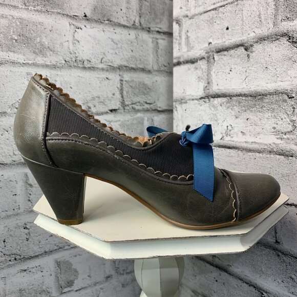 Chelsea Crew Madison Retro Oxford Shoes Grey Leather Whimsigoth Pump - Picture 3 of 10